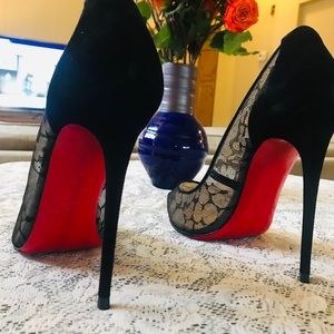 Christian Louboutin Black Lace Mesh Pumps
